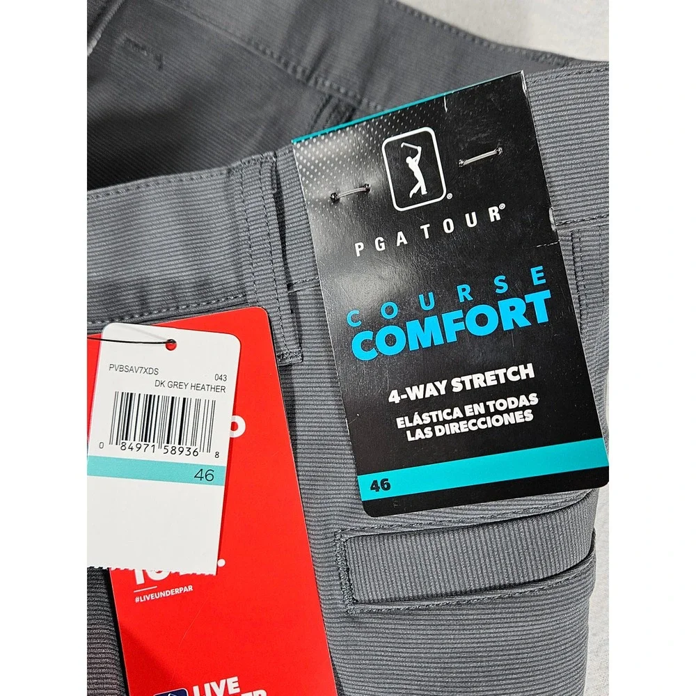 PGA Tour Course Comfort Golf Shorts Mens 46 Dark Grey Heather 4-Way Stretch NEW